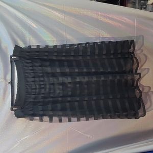 Metro Wear Plus Size Mesh Overlay Skirt Stripes 3X Black